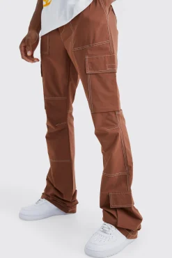 Elasticated Waist Slim Flare Contrast Stitch Cargo Trouser | BoohooMAN UK