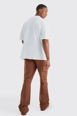 Elasticated Waist Slim Flare Contrast Stitch Cargo Trouser | BoohooMAN UK