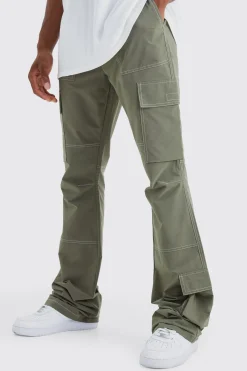 Elasticated Waist Slim Flare Contrast Stitch Cargo Trouser | BoohooMAN UK