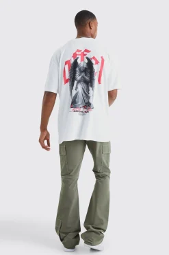 Elasticated Waist Slim Flare Contrast Stitch Cargo Trouser | BoohooMAN UK