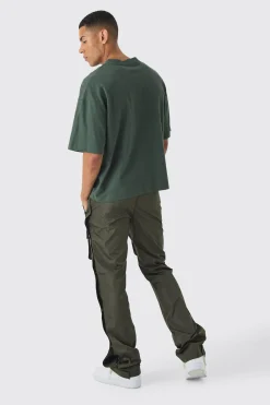 Elasticated Waist Slim Flare Stacked Cargo Trousers | BoohooMAN UK