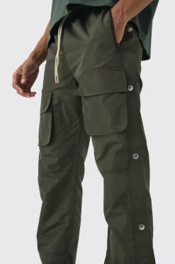 Elasticated Waist Slim Flare Stacked Cargo Trousers | BoohooMAN UK