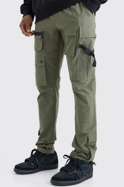 Elasticated Waist Slim Multi Cargo Strap Trouser | BoohooMAN UK