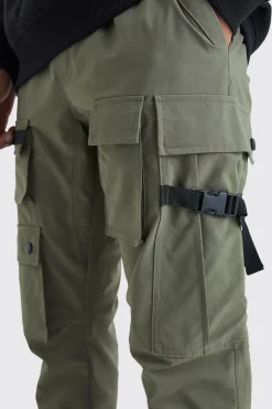 Elasticated Waist Slim Multi Cargo Strap Trouser | BoohooMAN UK