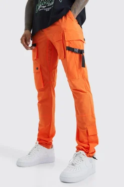 Elasticated Waist Slim Multi Cargo Strap Trouser | BoohooMAN UK