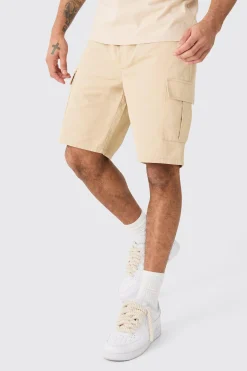 Elasticated Waist Stone Relaxed Fit Cargo Shorts | BoohooMAN UK