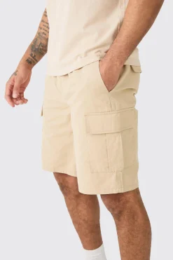 Elasticated Waist Stone Relaxed Fit Cargo Shorts | BoohooMAN UK