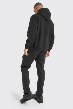 Elasticated Waist Straight Leg Twill Cargo Trouser | BoohooMAN UK