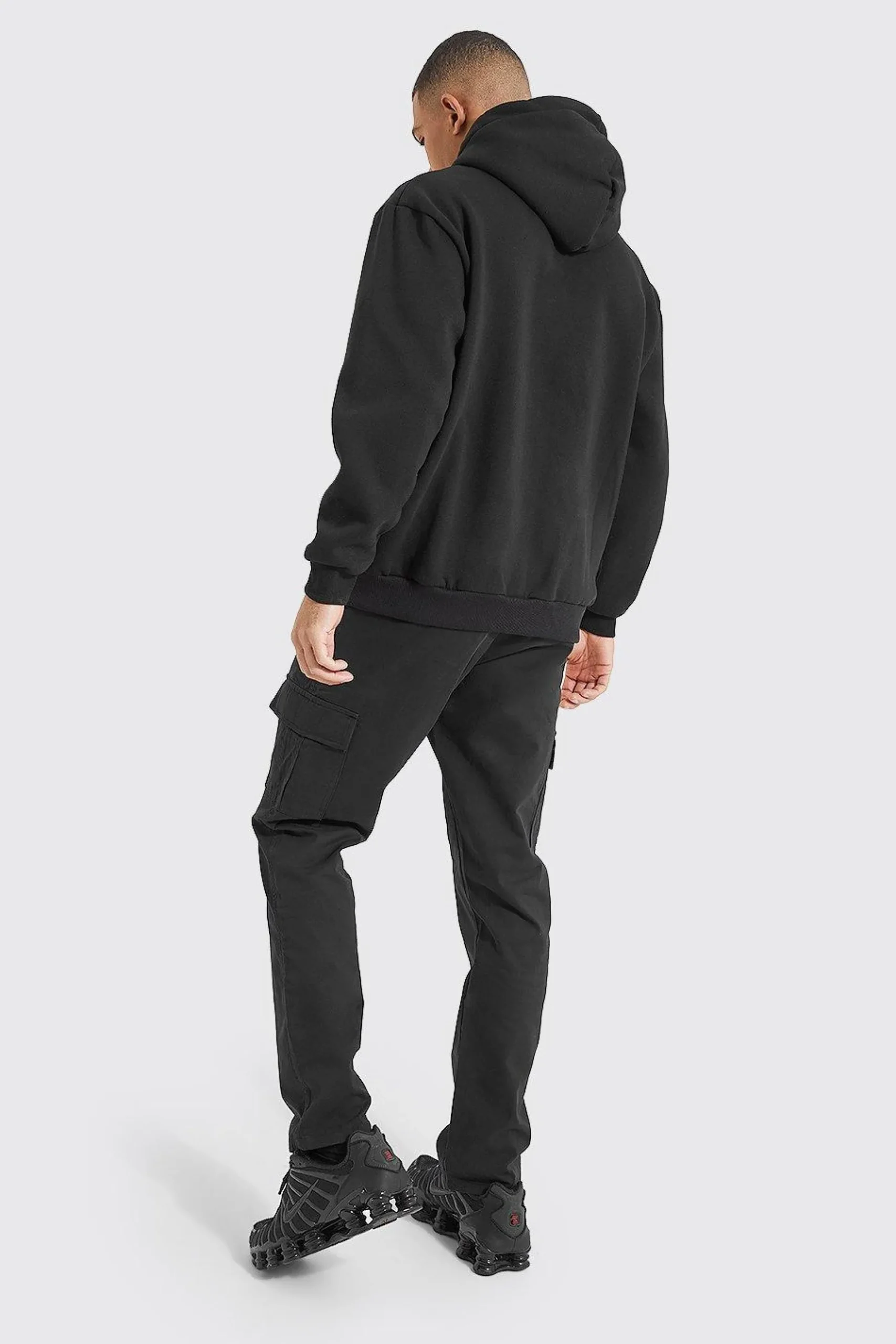Elasticated Waist Straight Leg Twill Cargo Trouser | BoohooMAN UK
