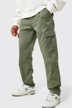 Elasticated Waist Straight Leg Twill Cargo Trouser | BoohooMAN UK