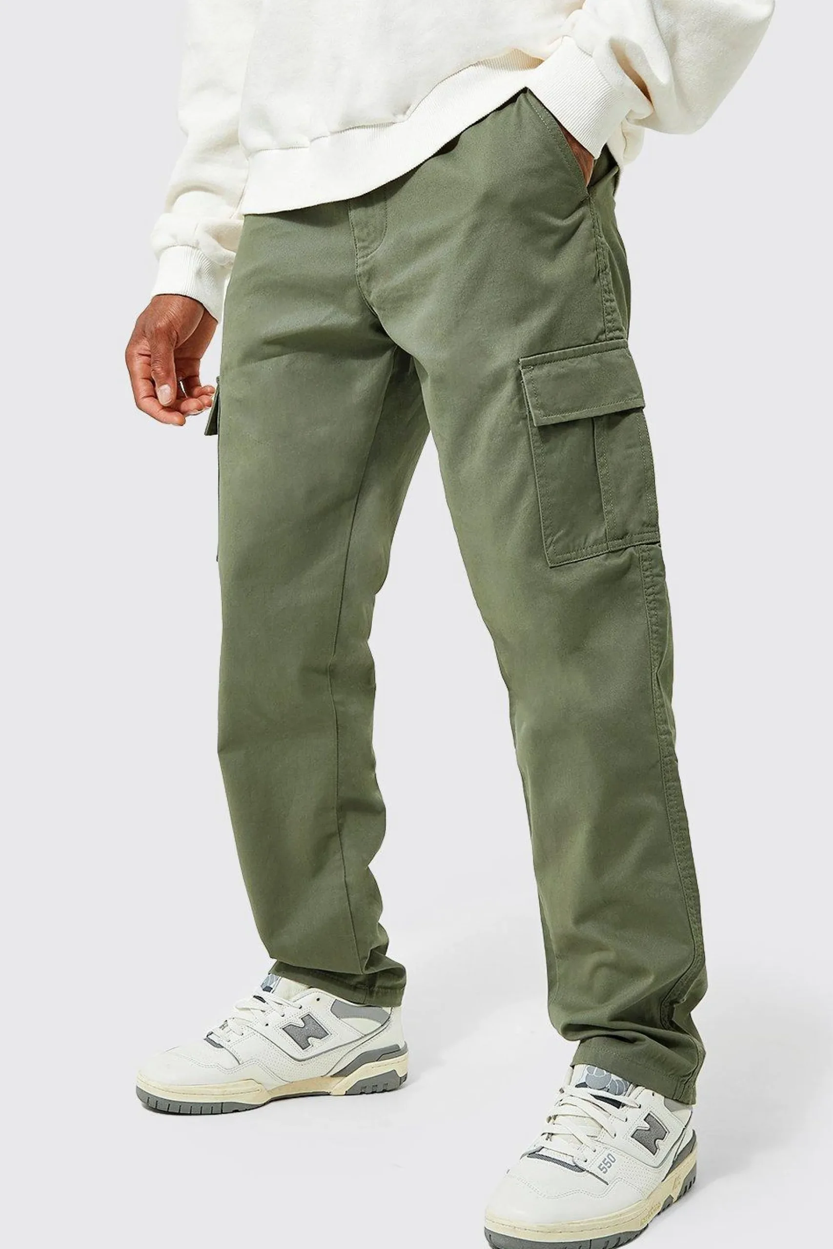 Elasticated Waist Straight Leg Twill Cargo Trouser | BoohooMAN UK