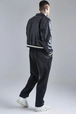Elasticated Waist Straight Fit Pu Trousers | BoohooMAN UK