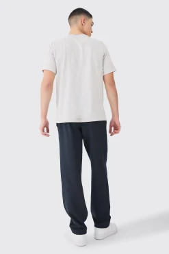 Elasticated Waist Straight Fit Trousers | BoohooMAN UK