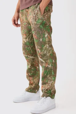 Elasticated Waist Straight Leg Camo Tapestry Trouser | BoohooMAN UK