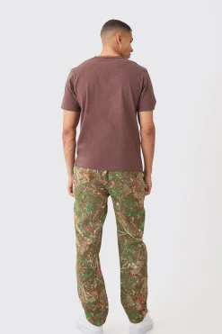 Elasticated Waist Straight Leg Camo Tapestry Trouser | BoohooMAN UK