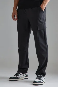 Elasticated Waist Straight Leg Cargo Smart Trousers | BoohooMAN UK