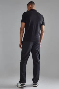 Elasticated Waist Straight Leg Cargo Smart Trousers | BoohooMAN UK