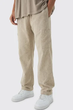Elasticated Waist Straight Leg Heavy Slub Cargo Trousers | BoohooMAN UK