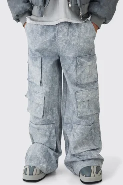 Elasticated Waist Super Baggy Heavyweight Washed Multi Cargo Trousers | BoohooMAN UK