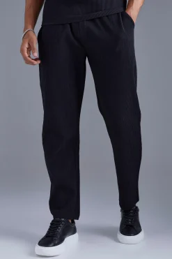Elasticated Waist Tapered Fit Pleated Trouser | BoohooMAN UK