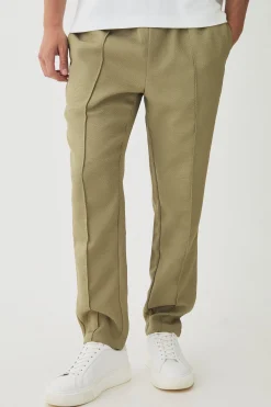 Elasticated Waist Tapered Pintuck Boucle Trousers | BoohooMAN UK