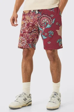 Elasticated Waist Tapestry Short Length Relaxed Short | BoohooMAN UK
