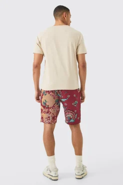 Elasticated Waist Tapestry Short Length Relaxed Short | BoohooMAN UK