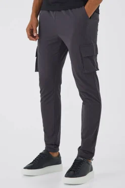 Elasticated Waist Technical Stretch Golf Skinny Cargo Trouser | BoohooMAN UK