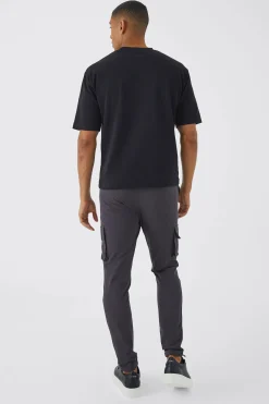 Elasticated Waist Technical Stretch Golf Skinny Cargo Trouser | BoohooMAN UK