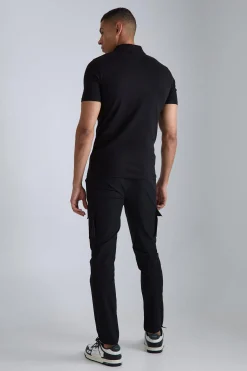 Elasticated Waist Technical Stretch Skinny Cargo Trouser | BoohooMAN UK