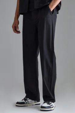 Elasticated Waist Technical Stretch Relaxed Pintuck Trouser | BoohooMAN UK