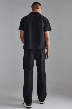 Elasticated Waist Technical Stretch Relaxed Pintuck Trouser | BoohooMAN UK