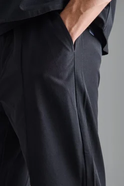 Elasticated Waist Technical Stretch Relaxed Pintuck Trouser | BoohooMAN UK