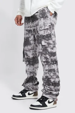 Elasticated Waist Tie Dye Multi Pocket Stacked Cargo Trousers | BoohooMAN UK