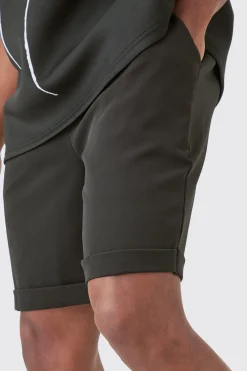 Elasticated Waist Turn Up Stretch Slim Fit Shorts | BoohooMAN UK