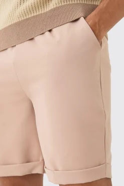 Elasticated Waist Turn Up Stretch Slim Fit Shorts | BoohooMAN UK