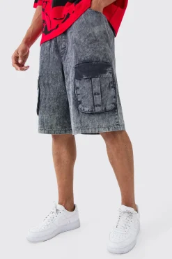 Elasticated Waist Washed Cargo Jorts | BoohooMAN UK