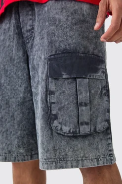 Elasticated Waist Washed Cargo Jorts | BoohooMAN UK