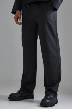 Elasticated Waist Wide Leg Smart Trousers | BoohooMAN UK