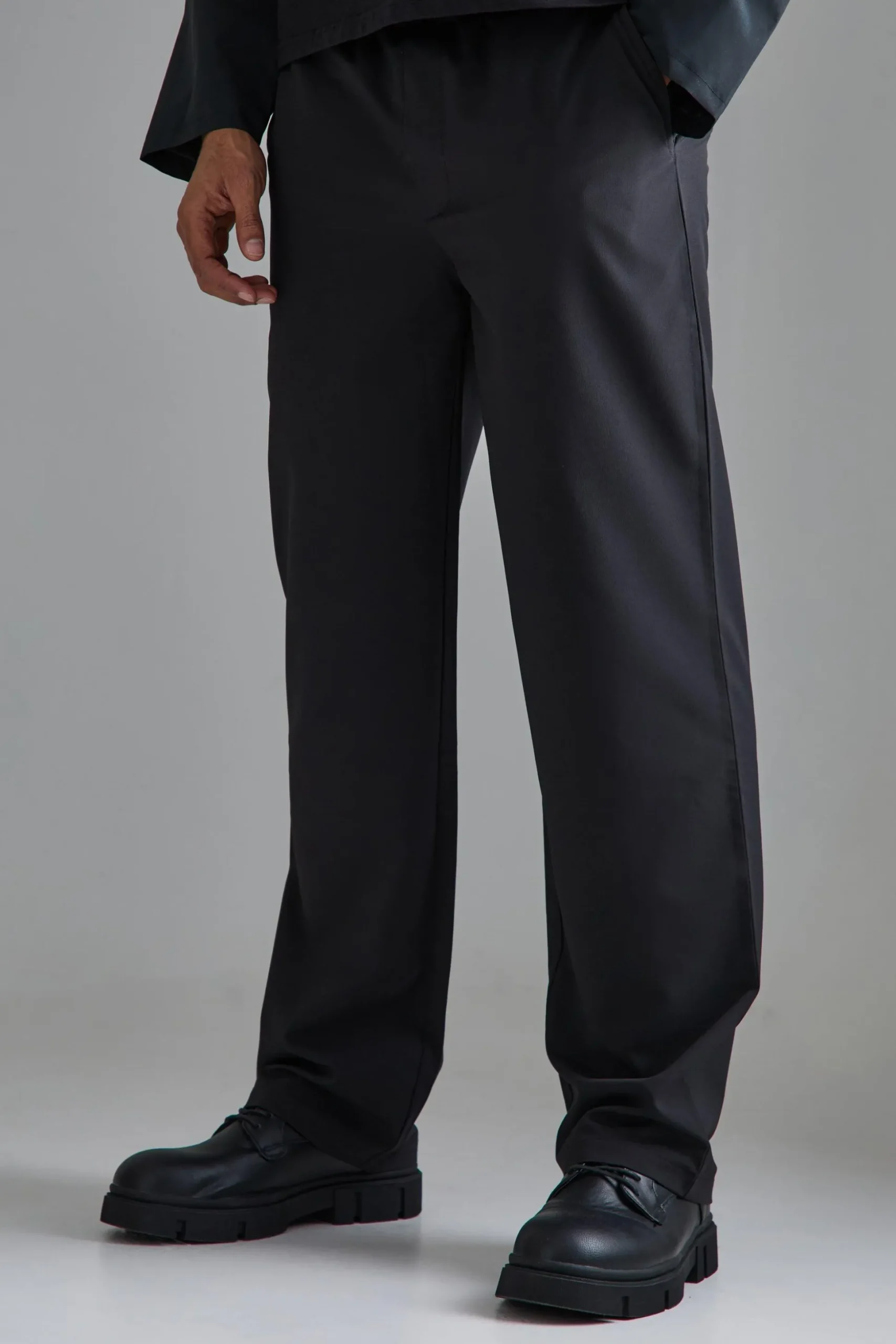 Elasticated Waist Wide Leg Smart Trousers | BoohooMAN UK