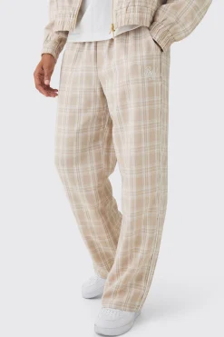 Elasticated Waist Wide Leg Checked Trousers | BoohooMAN UK