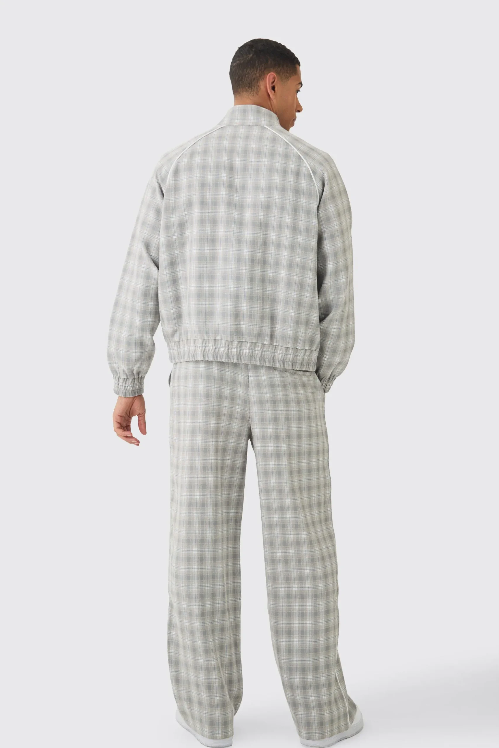 Elasticated Waist Wide Leg Checked Trousers | BoohooMAN UK