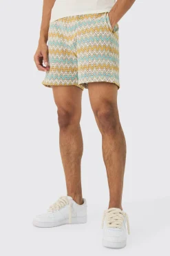 Elasticated Waist Zig Zag Crochet Shorts | BoohooMAN UK
