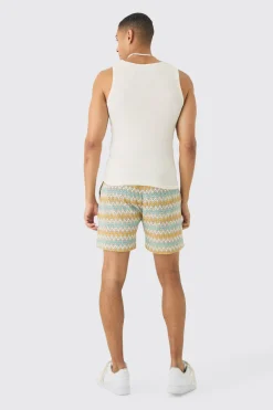 Elasticated Waist Zig Zag Crochet Shorts | BoohooMAN UK