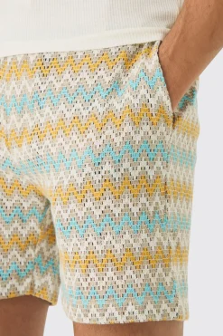 Elasticated Waist Zig Zag Crochet Shorts | BoohooMAN UK