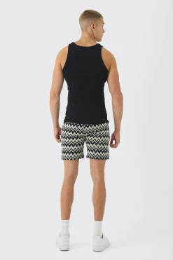 Elasticated Waist Zig Zag Crochet Shorts | BoohooMAN UK