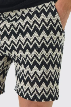 Elasticated Waist Zig Zag Crochet Shorts | BoohooMAN UK