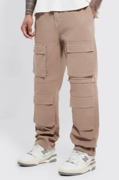 Elasticated Waist Zip Detail Multi Pocket Straight Fit Cargo Trousers | BoohooMAN UK