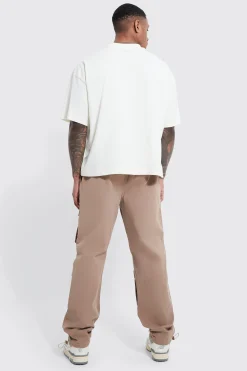 Elasticated Waist Zip Detail Multi Pocket Straight Fit Cargo Trousers | BoohooMAN UK