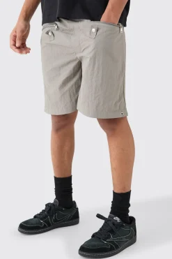 Elasticated Waist Zip Detail Relaxed Shell Short | BoohooMAN UK